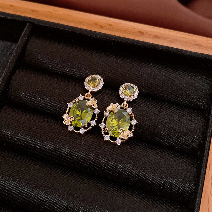 Olive Green Vintage Gemstone Jewelry Set (Necklace/Bracelet/Earrings Options)