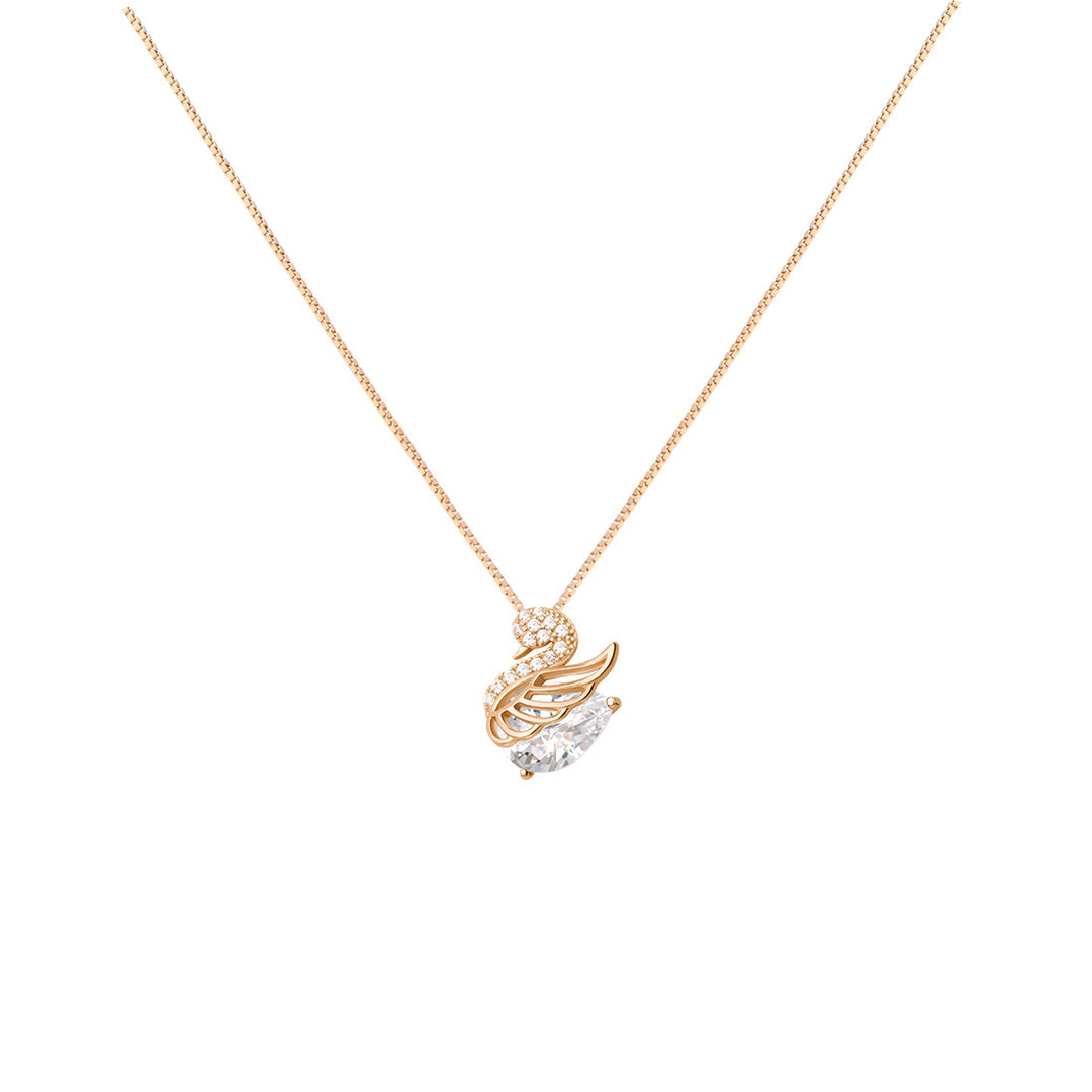 Luxury Pave Diamond Swan Pendant Necklace, 3 Colors Gold/Rose Gold/Silver Elegant Women Collarbone Chain