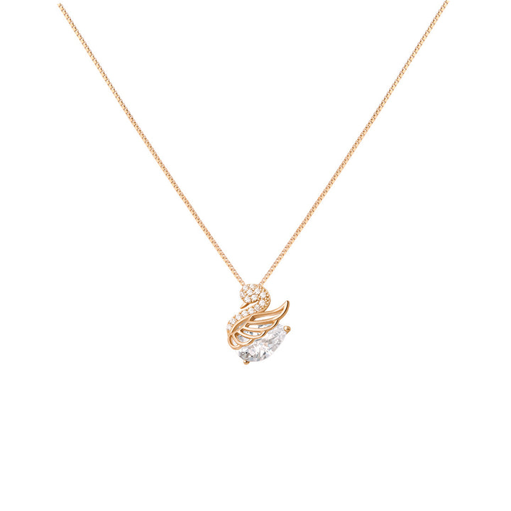Luxury Pave Diamond Swan Pendant Necklace, 3 Colors Gold/Rose Gold/Silver Elegant Women Collarbone Chain