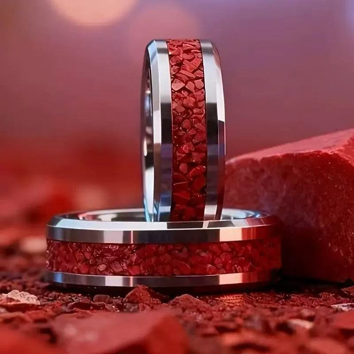 Multi-style Inlaid Texture Tungsten Steel Ring, Vintage Wood Grain & Mineral Crushed Stone Inlay Men's Band, Couple Rings