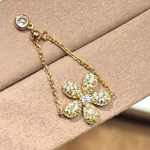 S925 Silver Colorful Pave‑Set Flower Chain Ring, Multi‑Color Adjustable Five‑Petal Soft Band Ring for Women