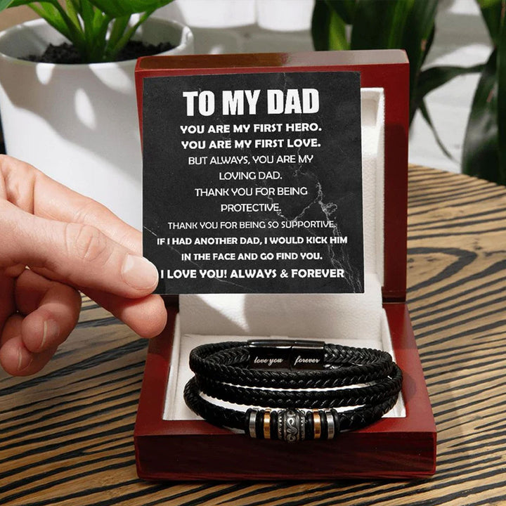 "To My Dad" Braided Leather Men's Bracelet (Father's Day Gift Box Set)