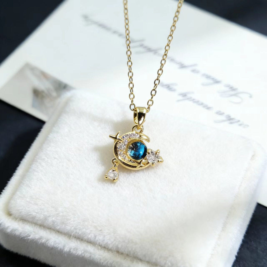 Star Moon Pearl Teardrop Pendant Necklace