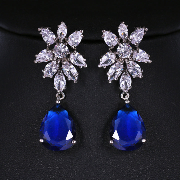 Snowflake Diamond Cluster Teardrop Drop S925 Silver Earrings, Multi-color Gem Long Evening Earrings