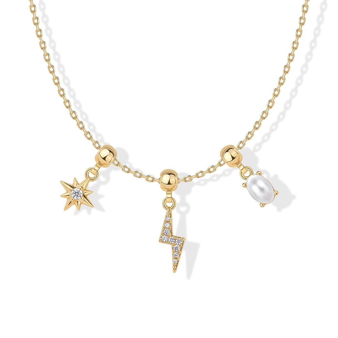 Slidable Triple Charms Beaded Collarbone Necklace, 8 Themed DIY Pendant Sets, Gold & Silver Two Tones Available