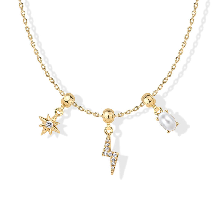 Slidable Triple Charms Beaded Collarbone Necklace, 8 Themed DIY Pendant Sets, Gold & Silver Two Tones Available