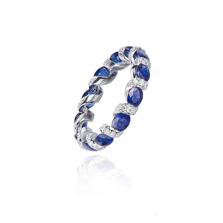 Oval Gemstone & Diamond Eternity Band Set (4-Color Stackable Luxury Ring)