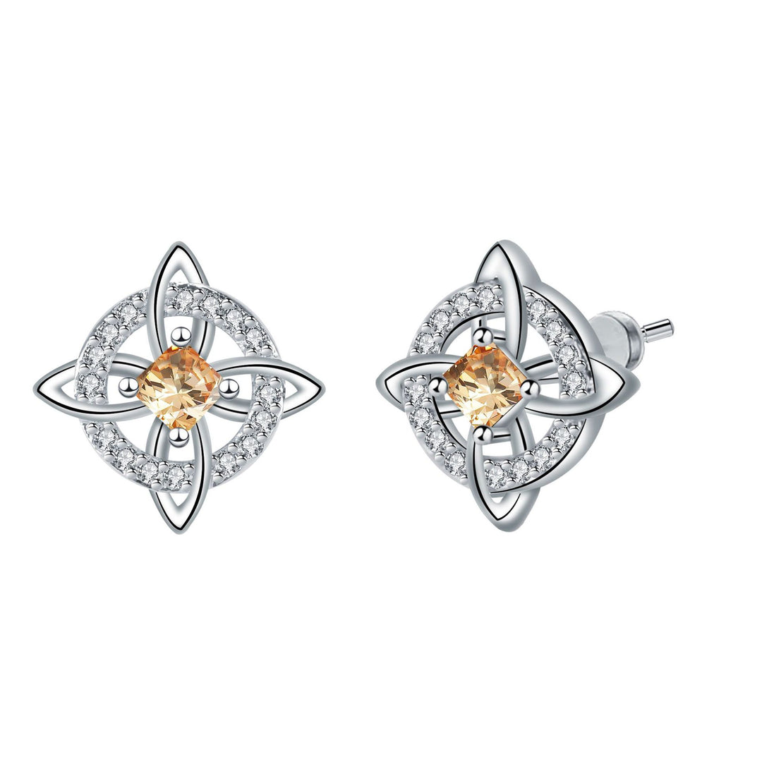 Witch's Knot Birthstone Stud Earrings (12 Colors Silver Tone Jewelry)