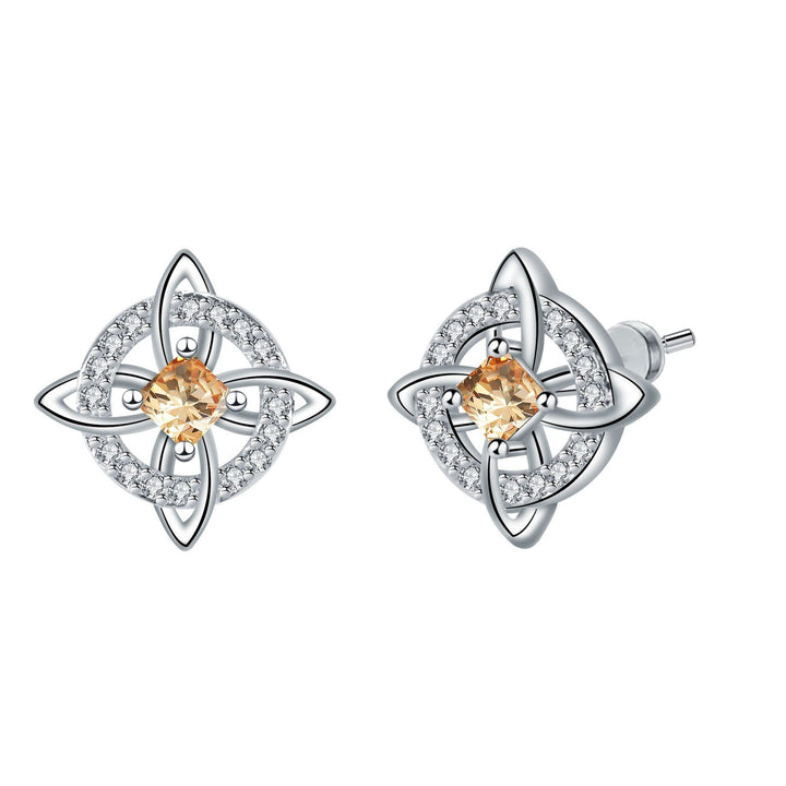 Witch's Knot Birthstone Stud Earrings (12 Colors Silver Tone Jewelry)