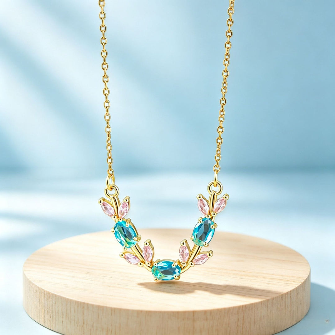 V‑Shaped Leaf‑Branch Color Diamond Choker Necklace, Multiple‑Colors Available