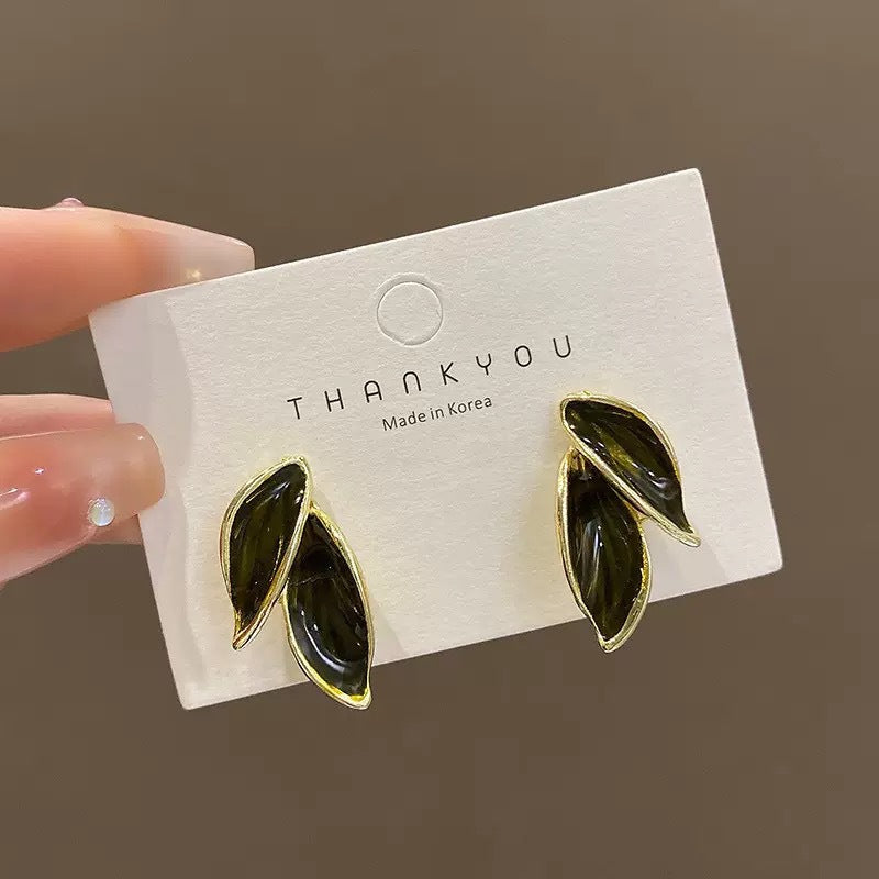 Double Leaf Enamel S925 Silver Stud Earrings