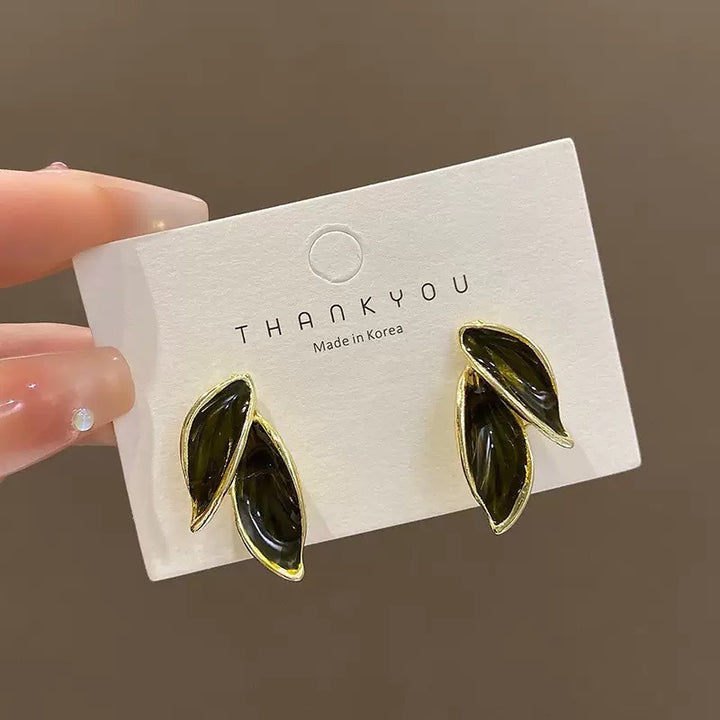 Double Leaf Enamel S925 Silver Stud Earrings