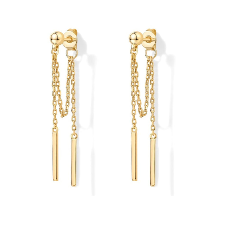 Double Chain Bar Tassel S925 Silver Stud Earrings, Minimal Long Drop Earrings Available in Gold & Silver Tone