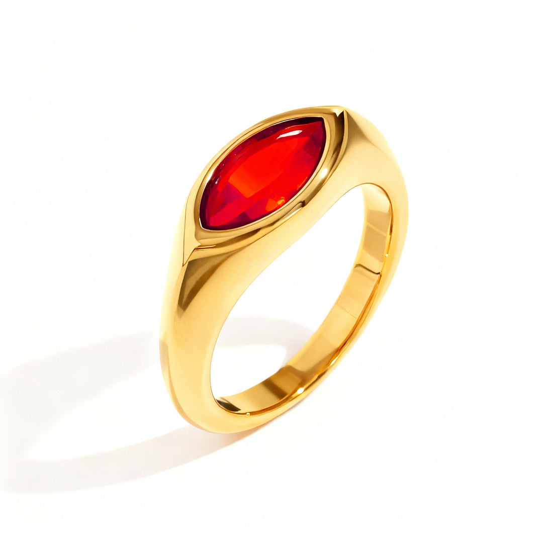 Marquise‑Cut Colored Gemstone Bezel‑Set Wide‑Band Gold‑Plated S925 Sterling Silver Ring, Multi‑Colors Available