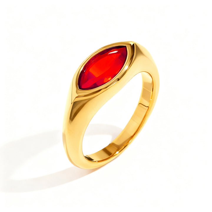 Marquise‑Cut Colored Gemstone Bezel‑Set Wide‑Band Gold‑Plated S925 Sterling Silver Ring, Multi‑Colors Available
