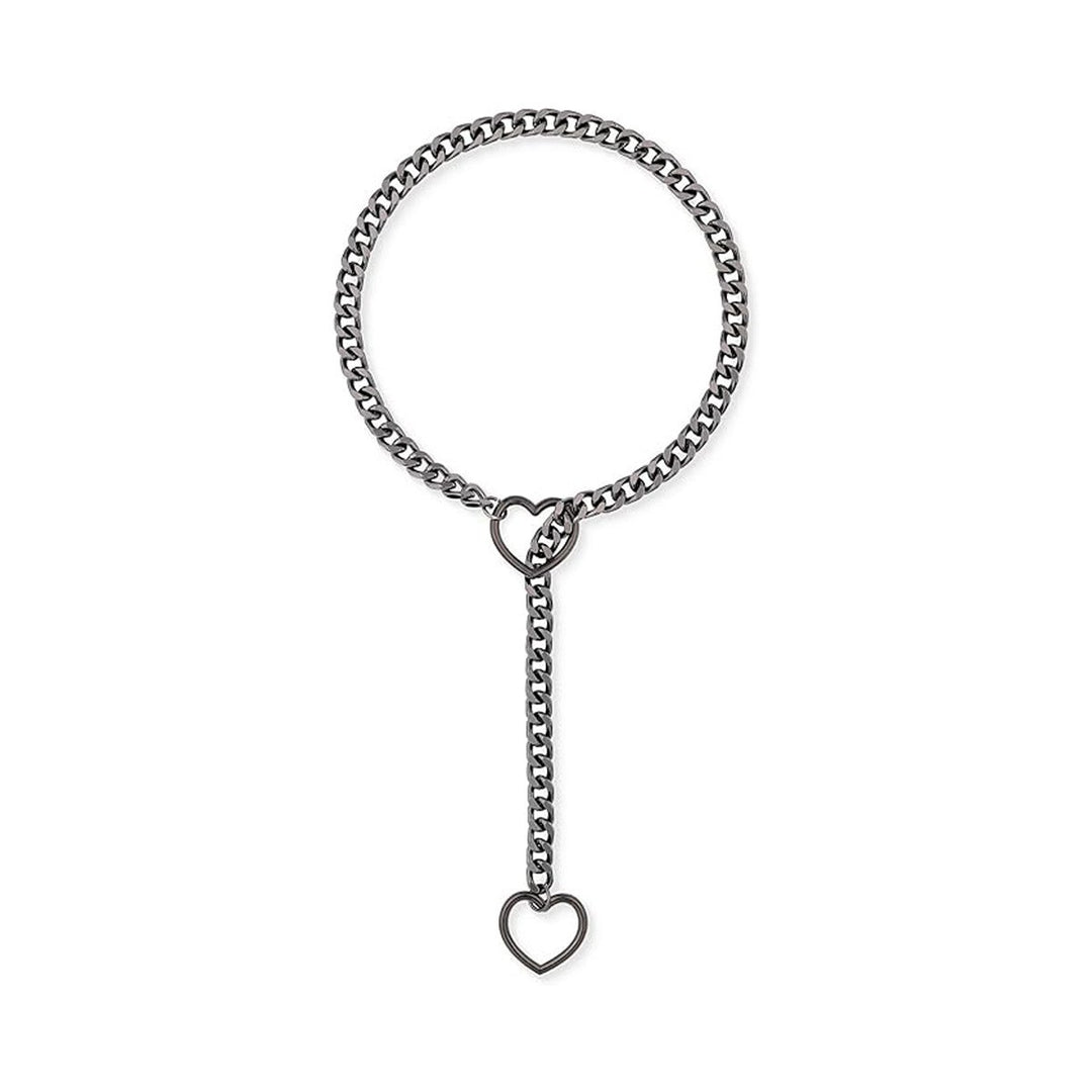 Hollow Heart Cuban Y-Slide Necklace, 4-Tone Metal Edgy Adjustable Choker