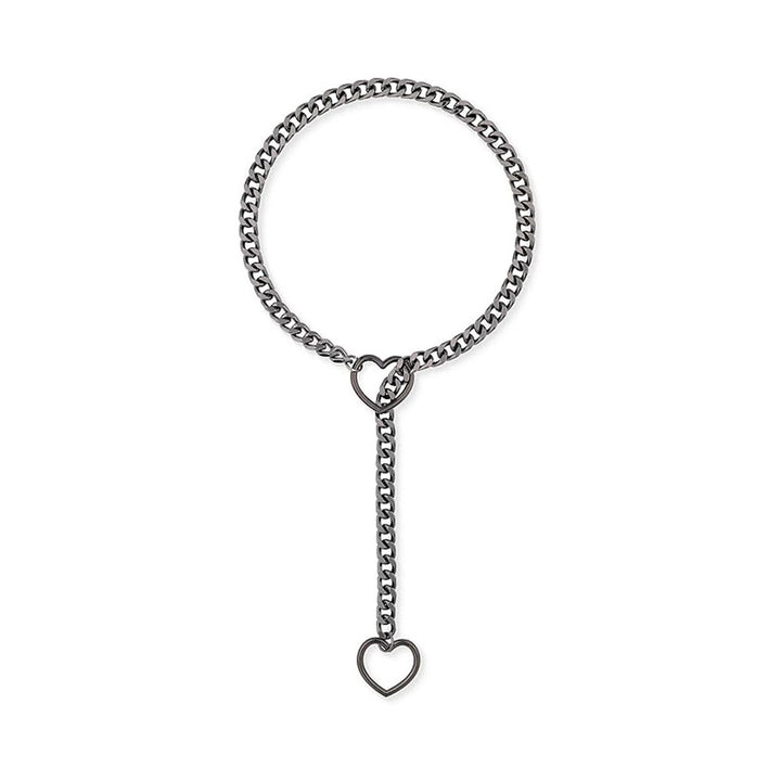Hollow Heart Cuban Y-Slide Necklace, 4-Tone Metal Edgy Adjustable Choker