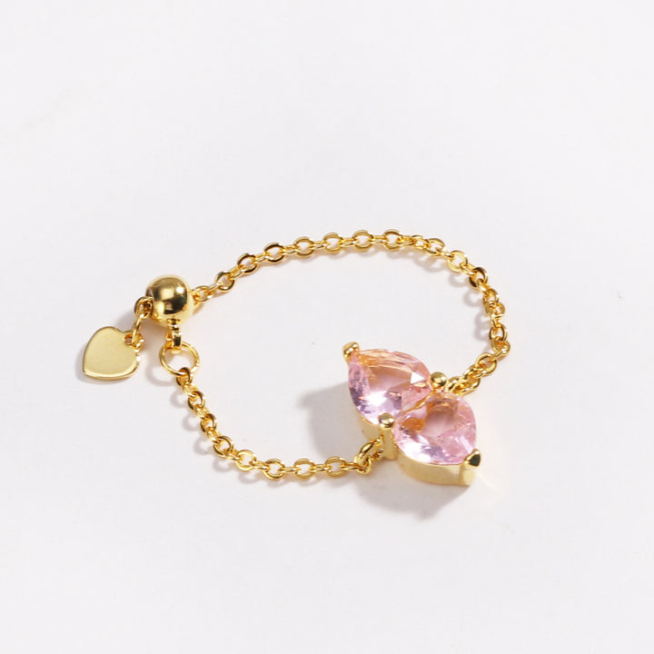 Two Hearts Joined Diamond Adjustable Chain Ring (Multi-Color Delicate Statement Band)