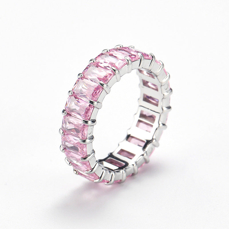 Multi-Color Baguette Diamond Full Eternity S925 Silver Ring