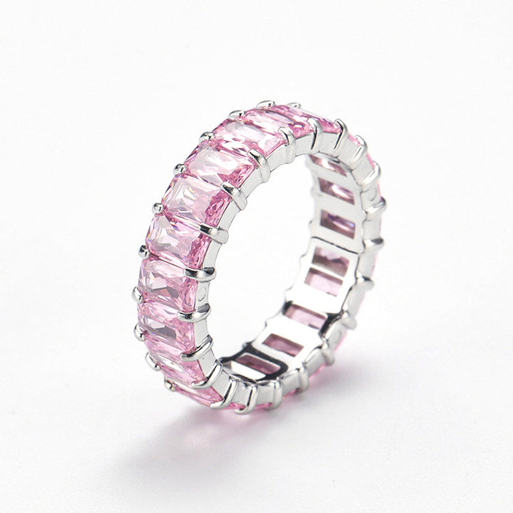 Multi-Color Baguette Diamond Full Eternity S925 Silver Ring