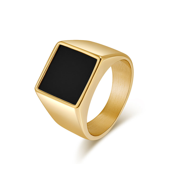 Minimalist Square‑Black‑Face Men’s Wide Signet Ring, 3‑Color Options