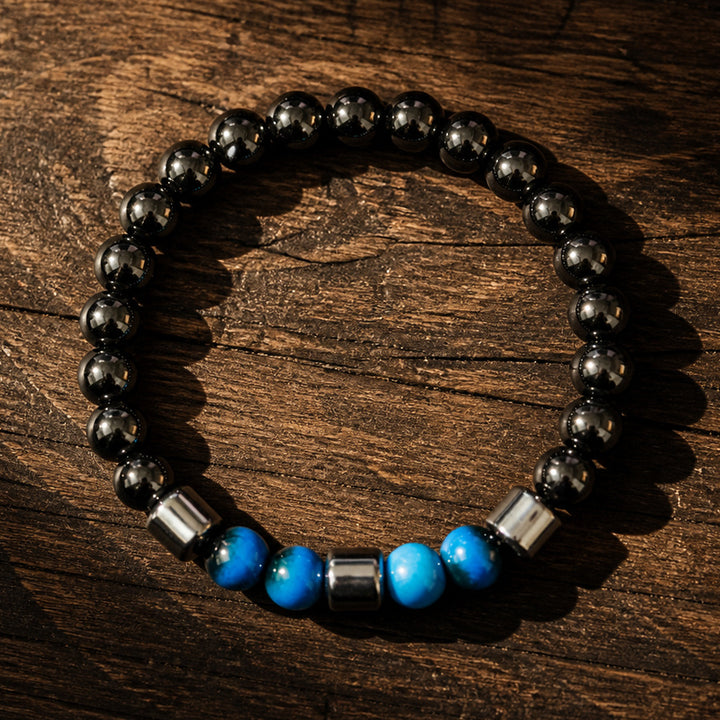 Hematite Multi Natural Stone Stretch Bracelet, Unisex Matte Magnetic Round Bead Wristband (Tiger Eye / Malachite / Blue Vein Stone 3 Colors)