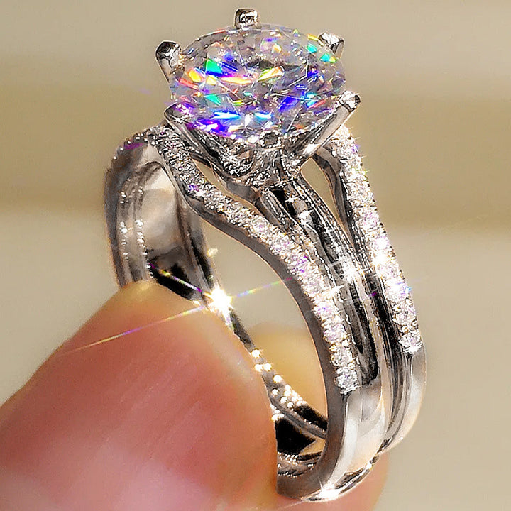 4‑Prong Round‑Diamond Stackable Engagement Ring, Three‑Tone Options