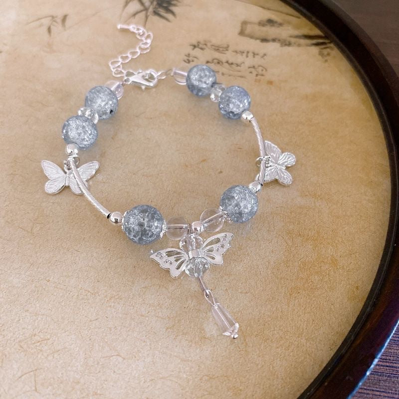 Ice-Crack Blue Bead Butterfly Bracelet (Fresh Boho-Chic Jewelry)