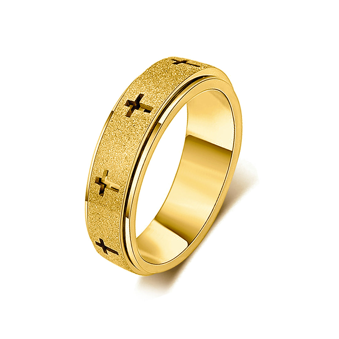 S925 Silver Matte Cross Spinner Ring, Two‑Tone Stress‑Relief Band for Men