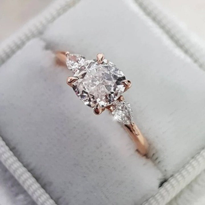 Three‑Diamond Cushion‑Cut Engagement Ring, Three‑Tone Plating Options