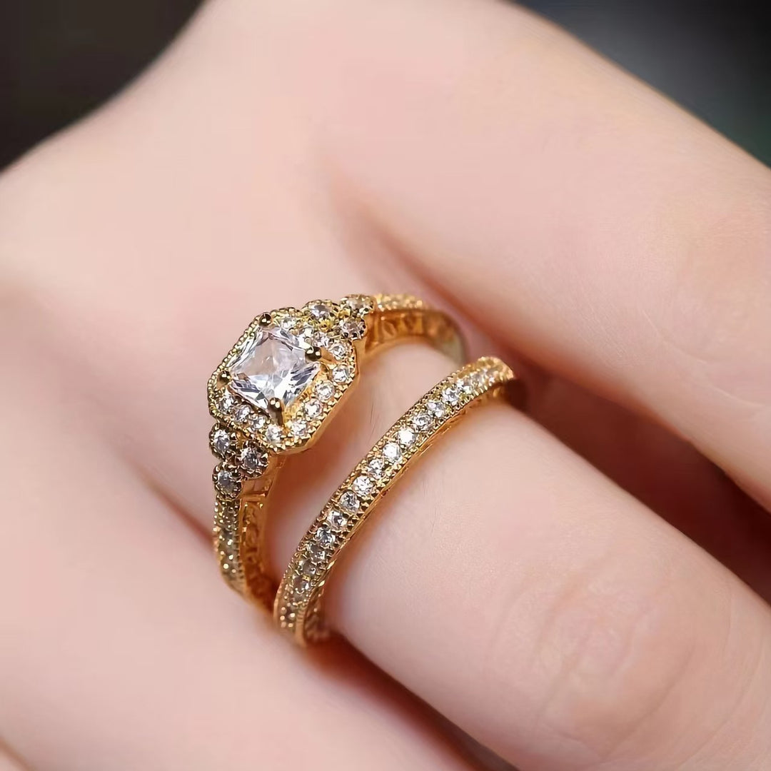 Vintage Square Gemstone Bridal Set (Light Luxury Niche Engagement Band)