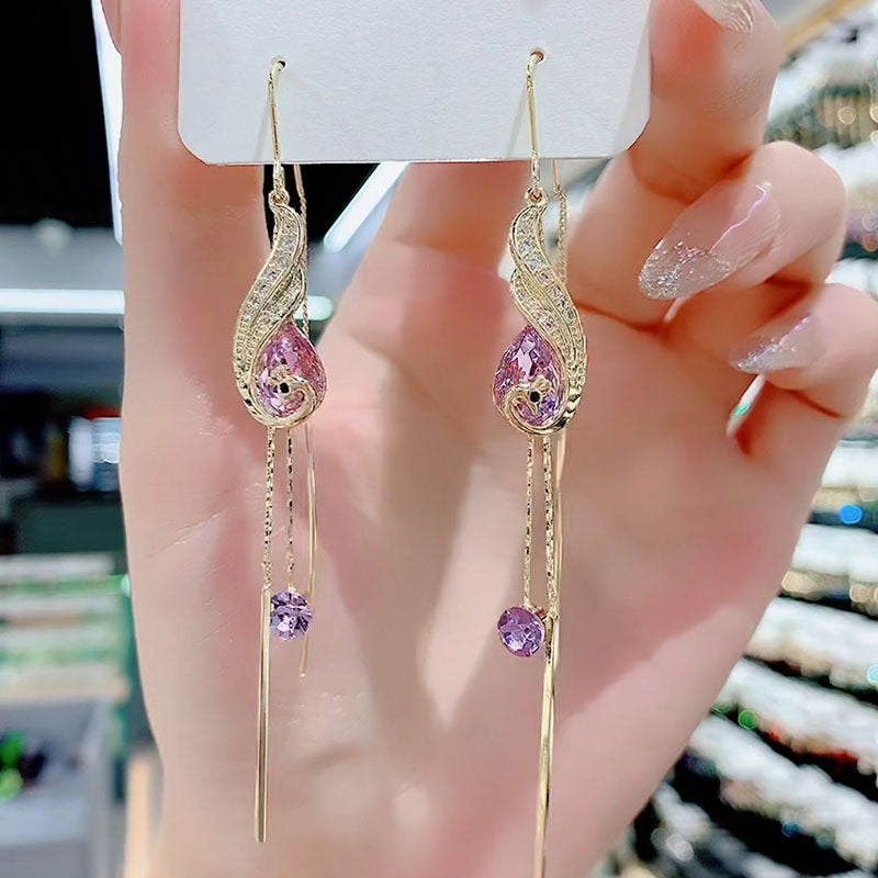 Phoenix Tail Tassel Colored Diamond Threader Earrings (Light Luxury Niche Slimming Earrings)