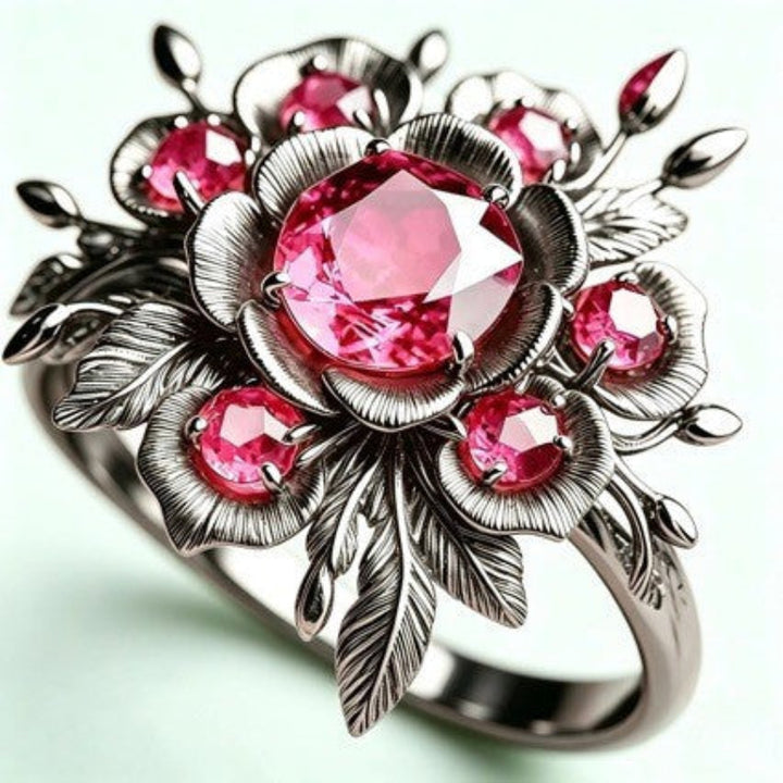 Multi‑Tone 3D Floral Pink Diamond Ring