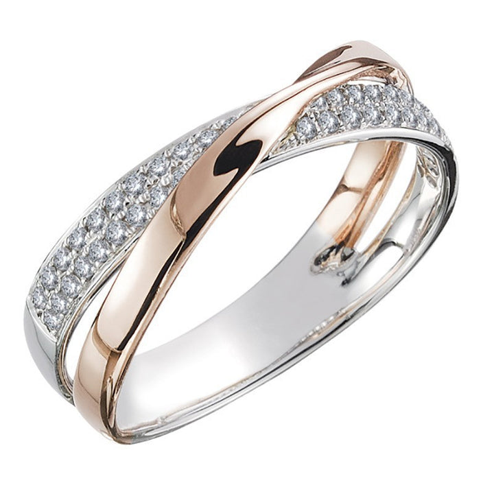 Twisted Cross Pave‑Set Diamond Ring, Three‑Color Options
