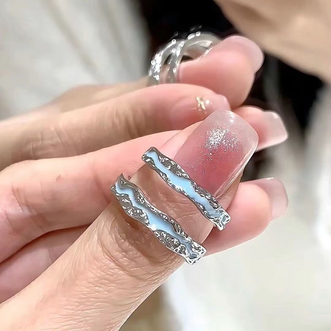 Iridescent Pave Diamond Lava Ring Set (Sweet-Cool Niche Personalized Style)