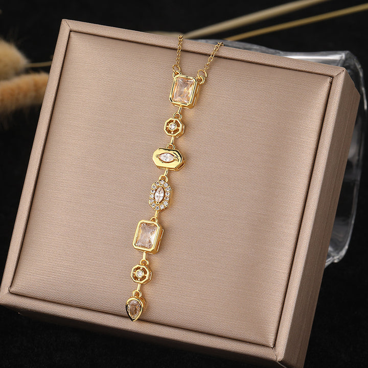 Multi-Color Diamond Drop Y-Shaped Adjustable Necklace (Delicate Pendant)