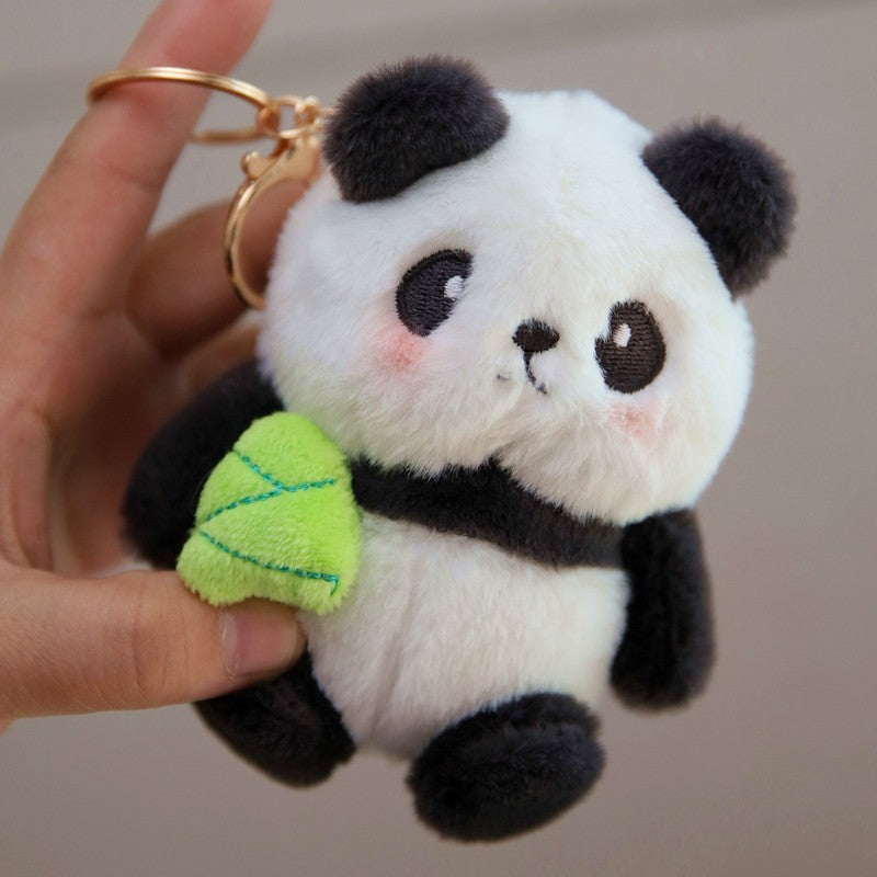 Bamboo Holding Panda Plush Doll, Cute Panda Keychain Kids Stuffed Toy Holiday Gift