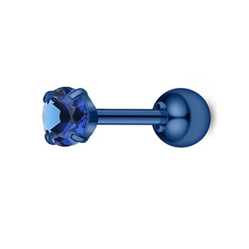 4-Prong Round Diamond Threaded Stud Earrings, Multi-color S925 Silver Cartilage Piercing Jewelry