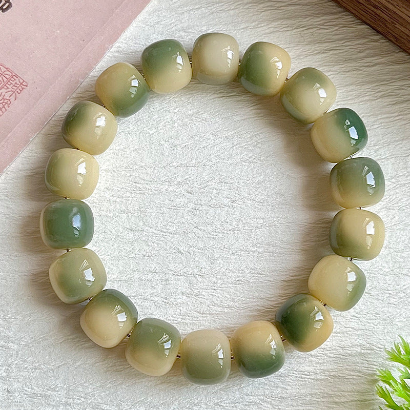 Multi-Color Gradient Bodhi Root Barrel Bead Bracelet (Worry Relief Meditation Mala)