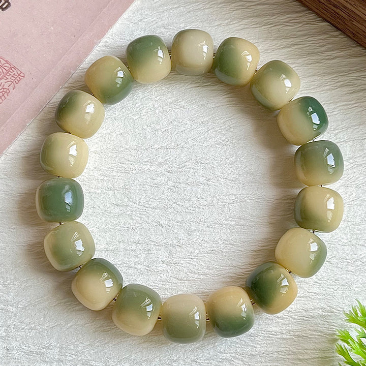 Multi-Color Gradient Bodhi Root Barrel Bead Bracelet (Worry Relief Meditation Mala)