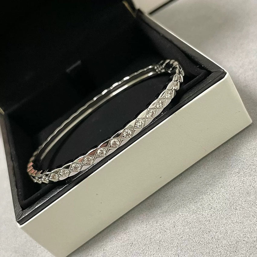 Diamond Lattice Snap Thin Bangle, Gold & Silver No/Half/Full Diamond Light Luxury Slim Bracelet