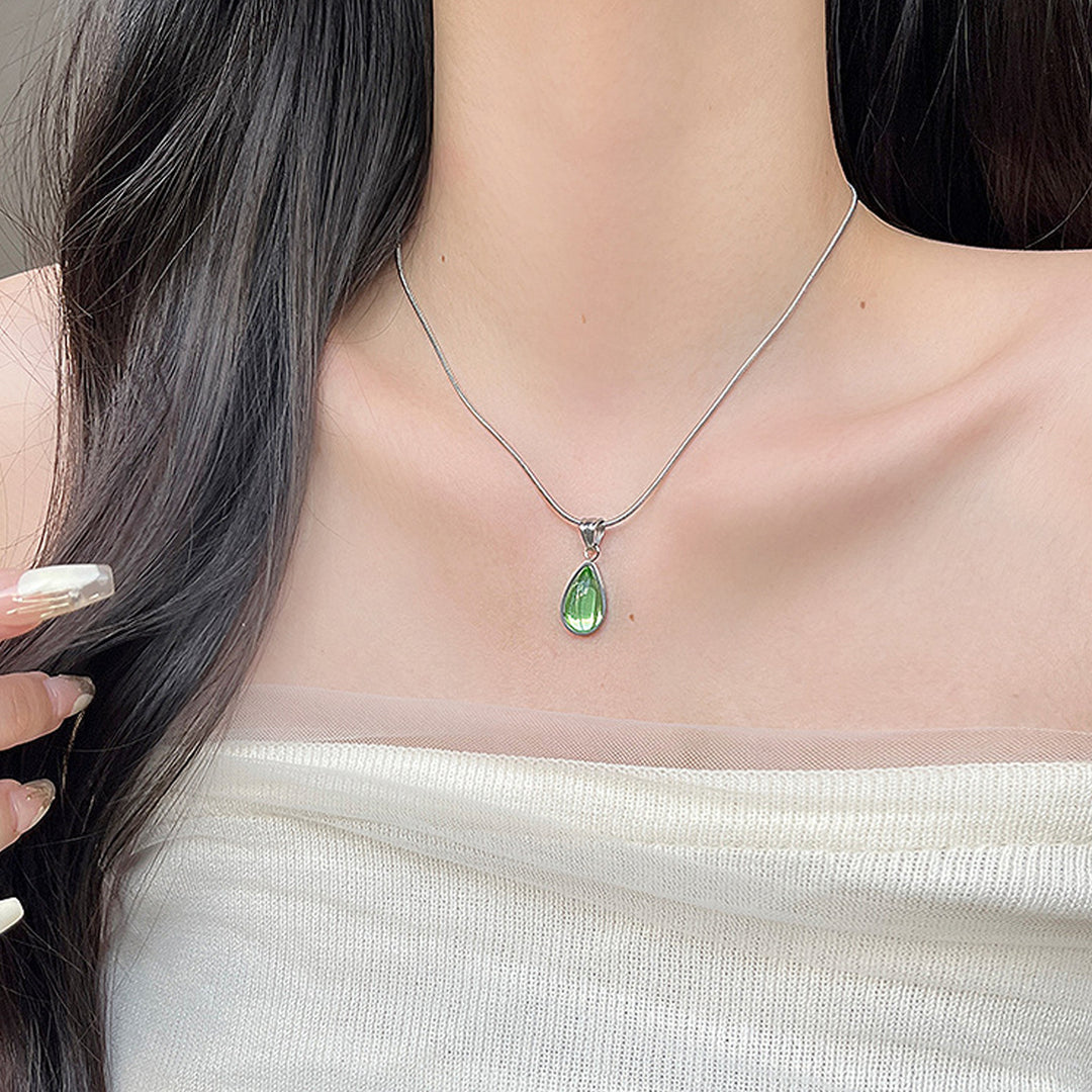 Teardrop Cat's Eye Stone Snake Chain Necklace (Multi-Color Delicate Pendant)