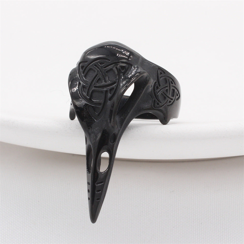 Viking Celtic Knot Raven Skull Hollow Ring, S925 Silver Dark Nordic Myth Unisex Band, 3 Colors Available