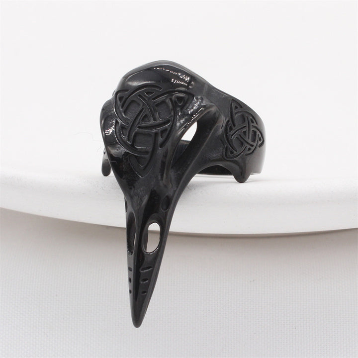 Viking Celtic Knot Raven Skull Hollow Ring, S925 Silver Dark Nordic Myth Unisex Band, 3 Colors Available