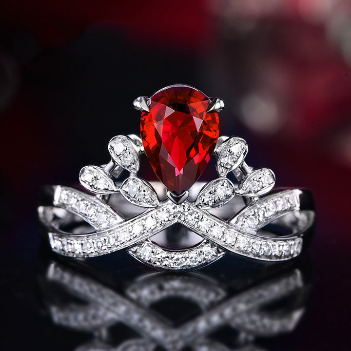 Crown Teardrop Gem Twisted Band Ring, Multi-Color Luxury Engagement Women Ring