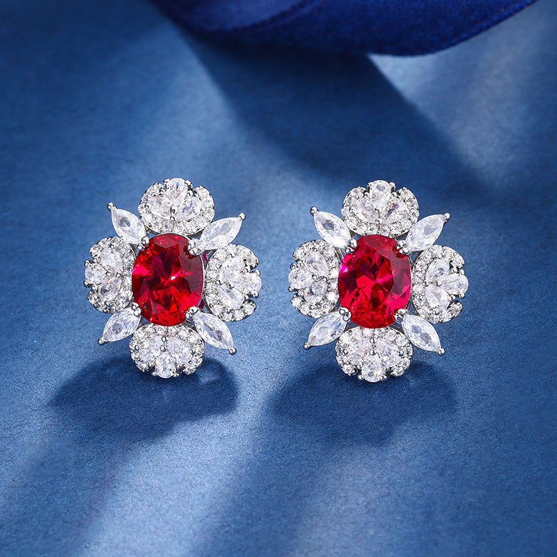 Luxury Ruby Jewelry Set with Halo (Necklace, Ring, Earrings)
