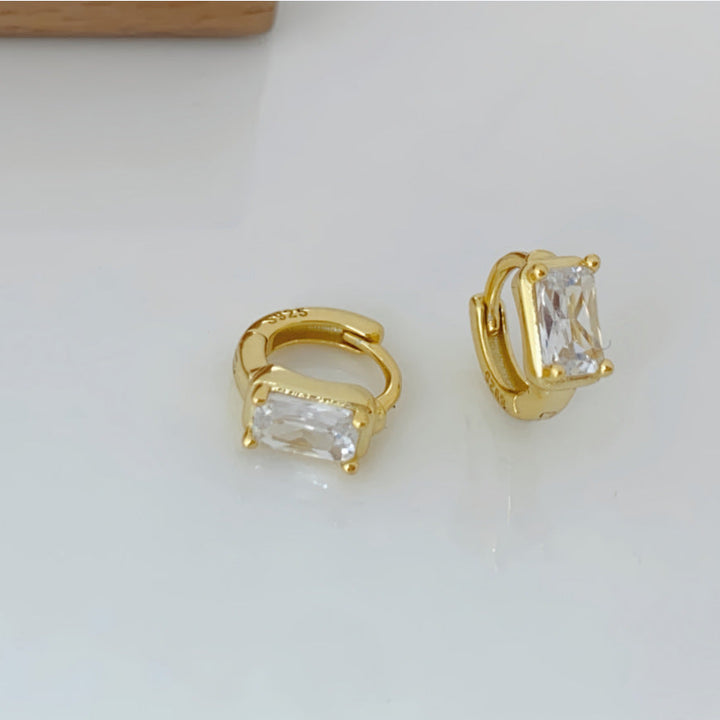 Teardrop & Rectangle Single Diamond Mini Hoop Earrings, Pear/Emerald Cut Diamond Small Click Hoops Gold Silver Dainty Daily Jewelry