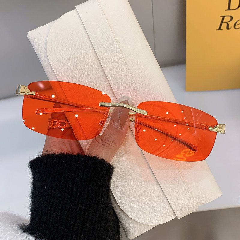 Luxury Leopard Carved Rimless Cut Sunglasses, Multi Gradient UV Protection Shades