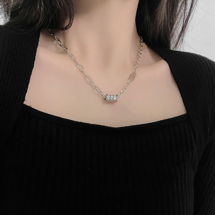 Diamond Triple Ring Spacer Pendant Necklace (Silver Tone Minimalist Luxury Choker)