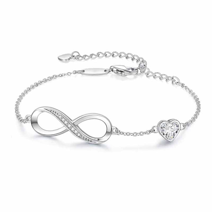 Infinity Symbol Heart Diamond Bracelet, Multi-color Heart Gemstone Adjustable Bracelet for Women